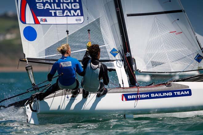 Pippa Wilson and John Gimson,Nacra 17 - 2014 Sail for Gold Regatta, day 4 ©  Paul Wyeth / RYA http://www.rya.org.uk